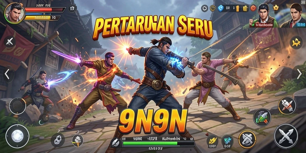 Gameplay seru dari 9N9N saat bertarung di arena.