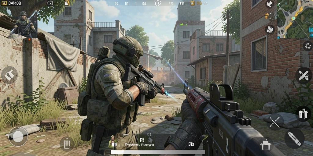 Screenshot gameplay DAM88 dengan aksi tembak-menembak seru.