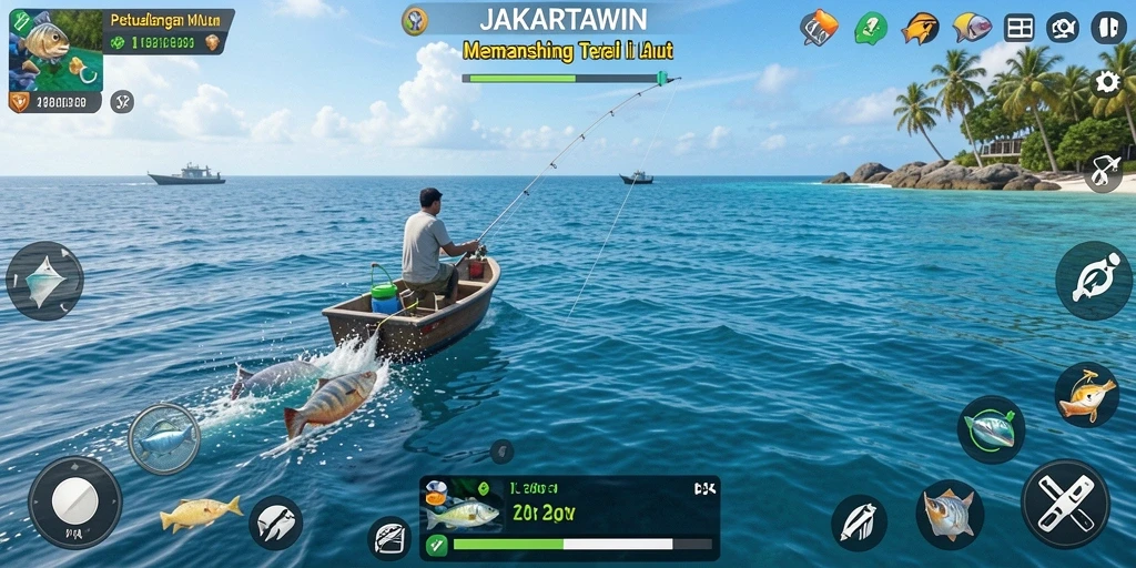 Tampilan gameplay menarik saat menangkap ikan di JAKARTAWIN.
