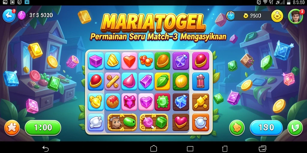 Gameplay seru MARIATOGEL dengan tantangan Match-3 yang menarik.
